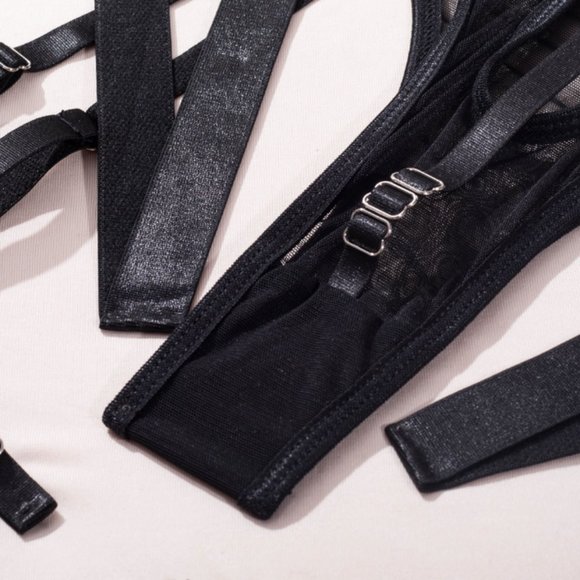 5-Pcs Pierced Multi-Strap Wear Panty Backless Women's Kink Set Lingerie - Picture 15 of 17